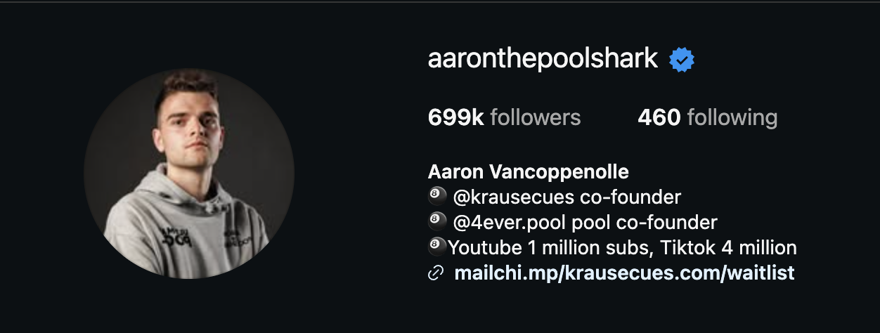 Aaron the Pool Shark on Instagram — 699K followers, verified creator