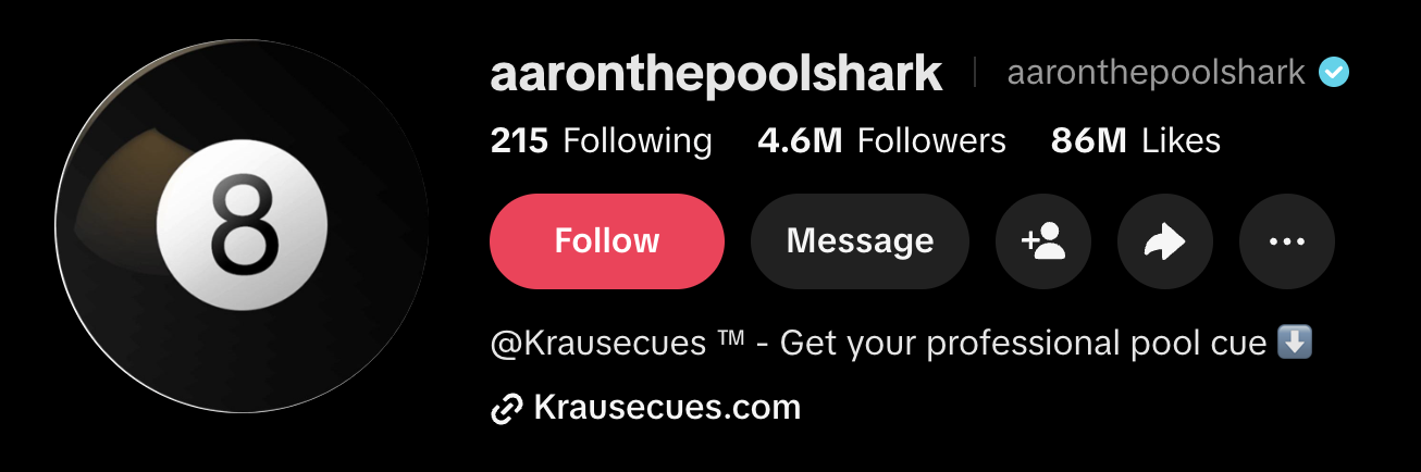 Aaron the Pool Shark on TikTok — 4.6M followers, 86M likes