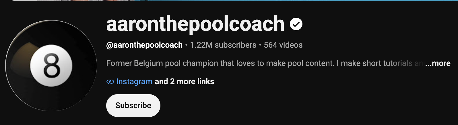 Aaron the Pool Coach on YouTube — 1.22M subscribers, 564 videos